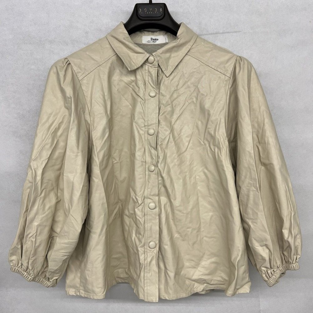 NEW Medium M The Frankie Shop Leandra Faux Leather Shirt In Beige Button Down - Picture 3 of 9